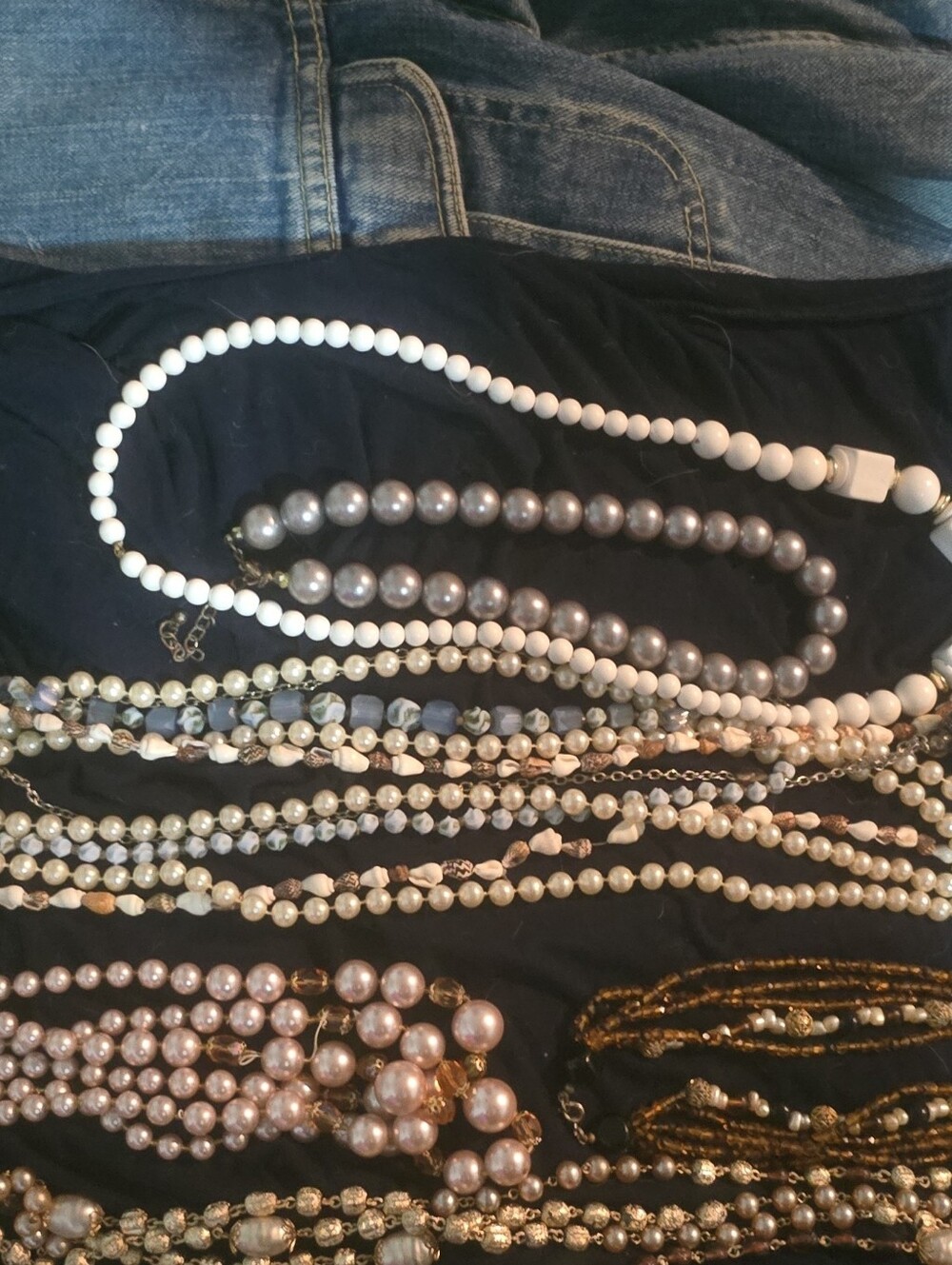 Multi-Strand White and Gray Pearl Necklace - Elegant Women's Necklace